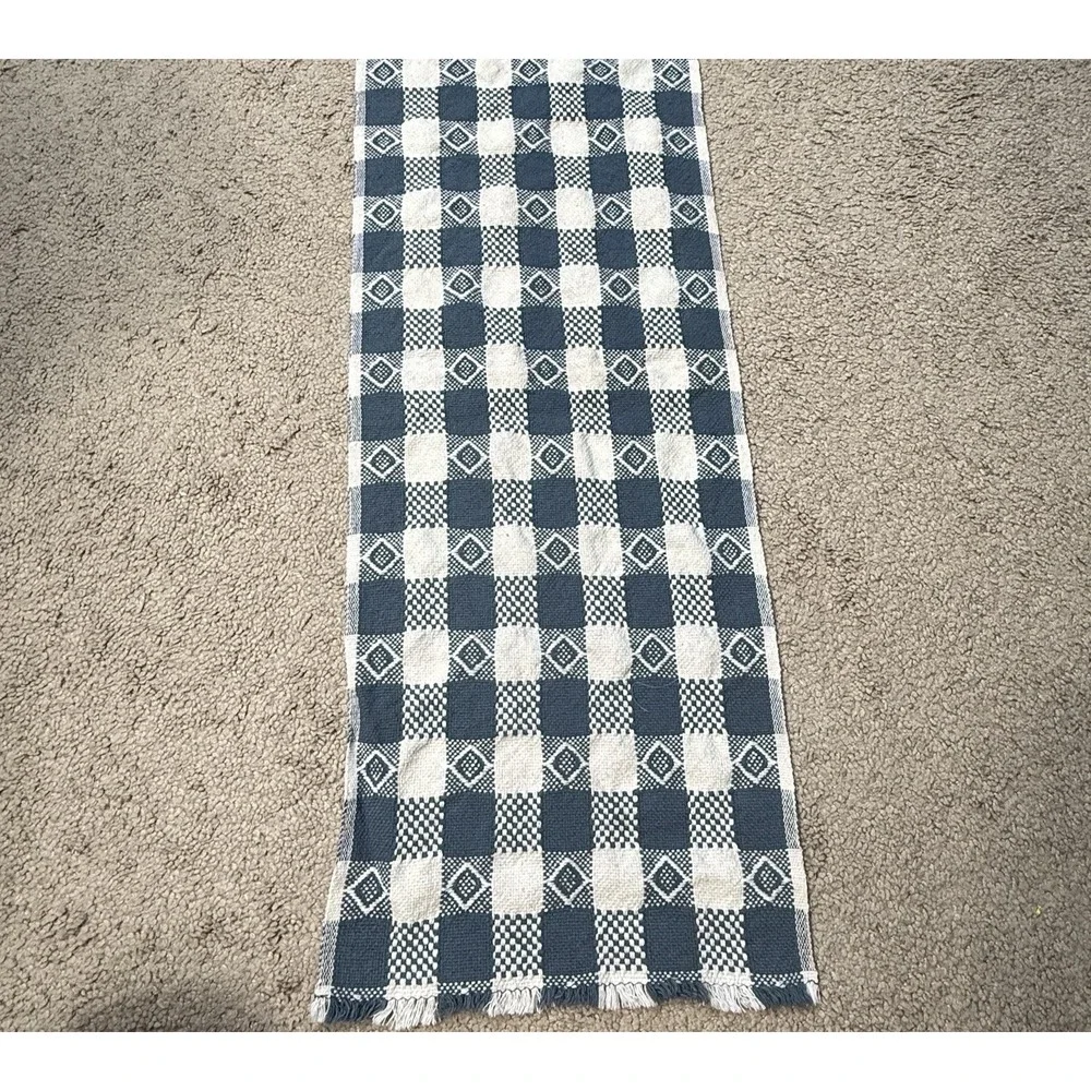 Farmhouse Gingham Table Runner 33X12 Blue Rustic Kitchen Dining Table Decor